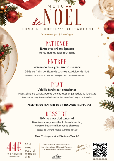 Menu de Noël 2026 du Bistrot du Moulin à Ar Milin', Châteaubourg