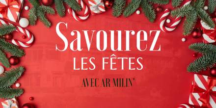 Affiche du menu de Noël 2026 d'Ar Milin' à Châteaubourg, proposé du 9 novembre au 20 décembre pour les groupes à partir de 10 personnes.